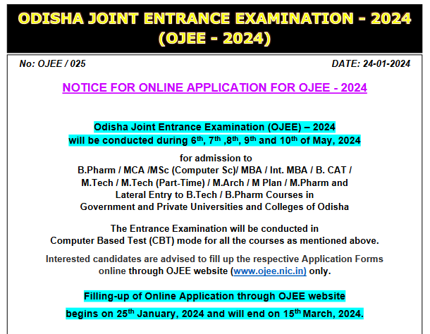 OJEE Exam Date