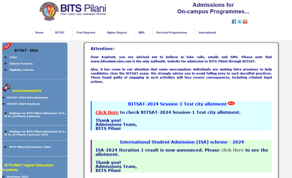 BITS Pilani Exam Date