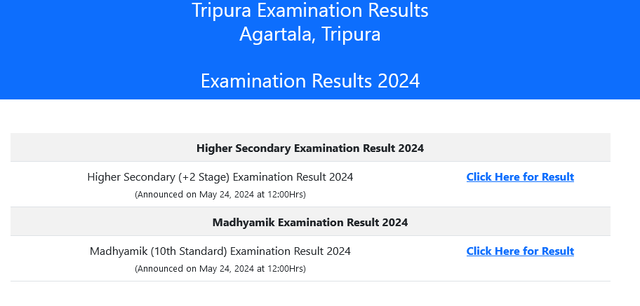 TBSE Class 10th 12th Result